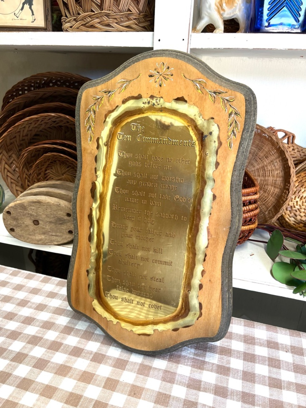 Vintage Ten Commandments wood metal wall decor religious